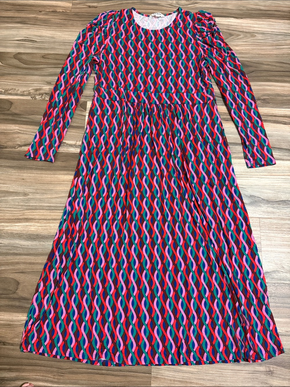 Boden Abigail Jersey Dress Multicolor Wave Print Women’s 14L Midi Stretch